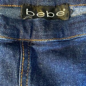 Slide on unique BEBE Jean skirt- one of a kind!